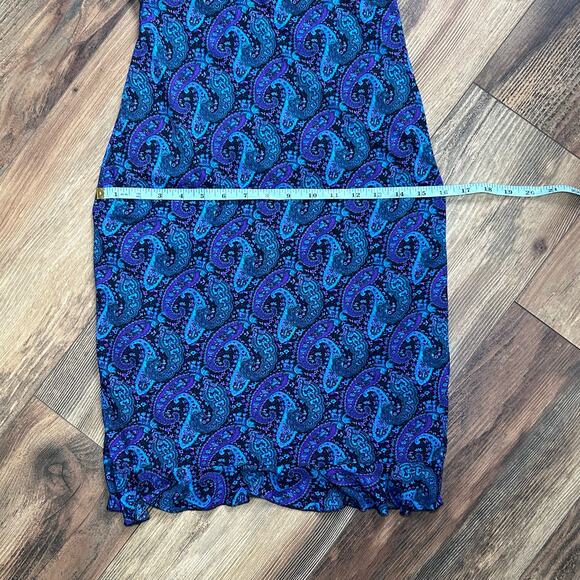 Y2K Vintage Dress Paisley Blue Purple Bodycon Ruffle Hem Retro Jewel Tone Small - Picture 10 of 12